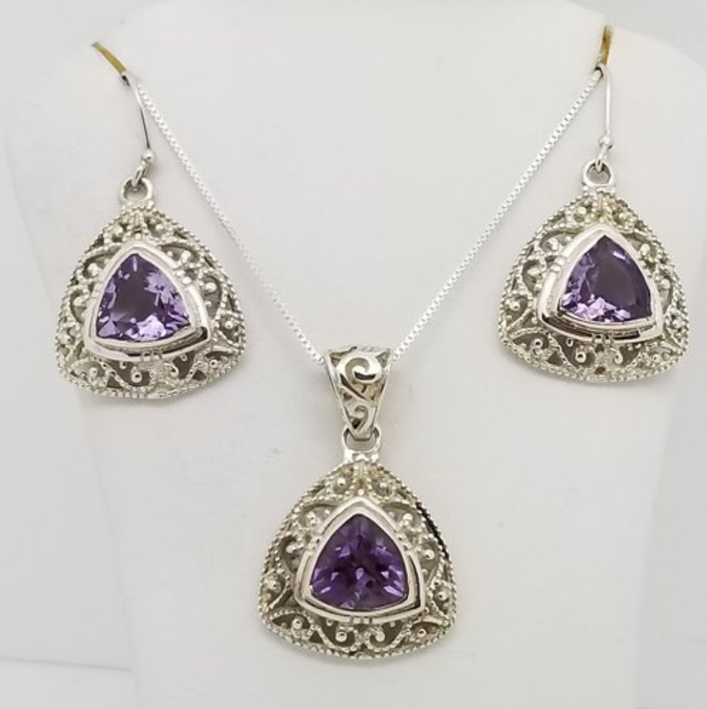 Trillion Cut Amethyst Filigree Set